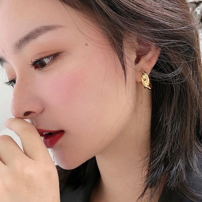 Gold 20mm Triple Hoop Clip Angle Adjustable Spiral Clip On Earrings