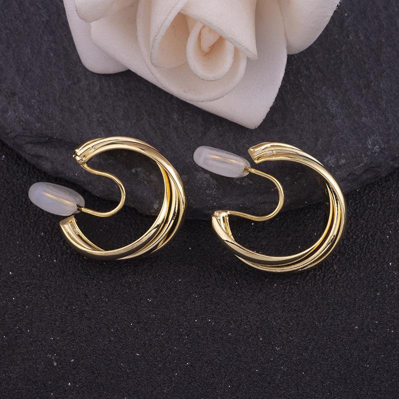 Gold 20mm Triple Hoop Clip Angle Adjustable Spiral Clip On Earrings