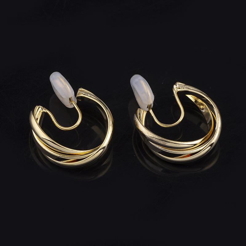 Gold 20mm Triple Hoop Clip Angle Adjustable Spiral Clip On Earrings