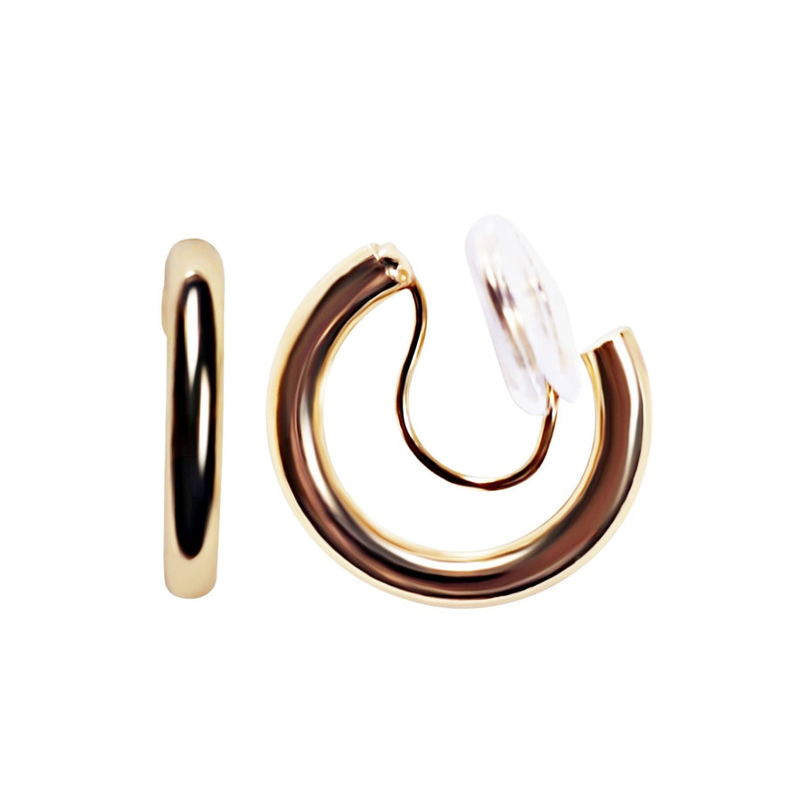 Gold 20mm Thick Hoop Clip Angle Adjustable Spiral Clip On Earrings