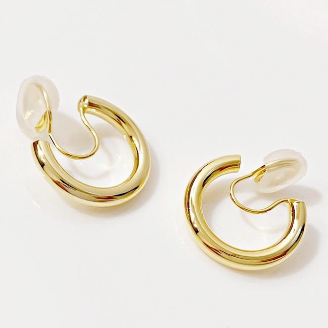 Gold 20mm Thick Hoop Clip Angle Adjustable Spiral Clip On Earrings