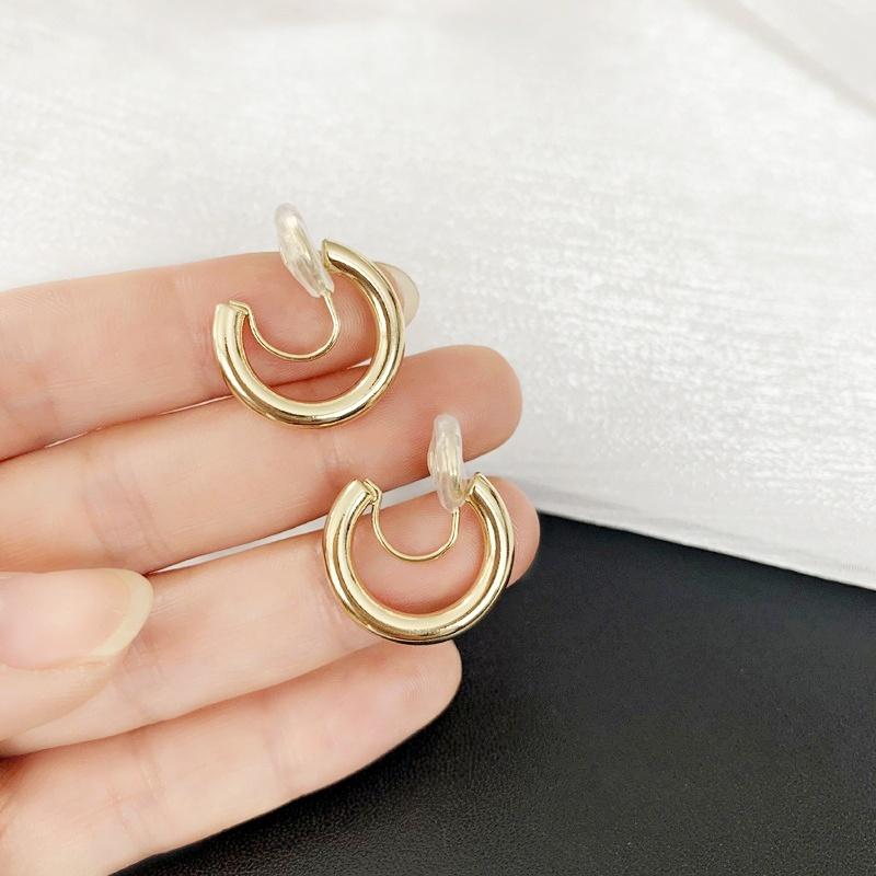 Gold 20mm Thick Hoop Clip Angle Adjustable Spiral Clip On Earrings