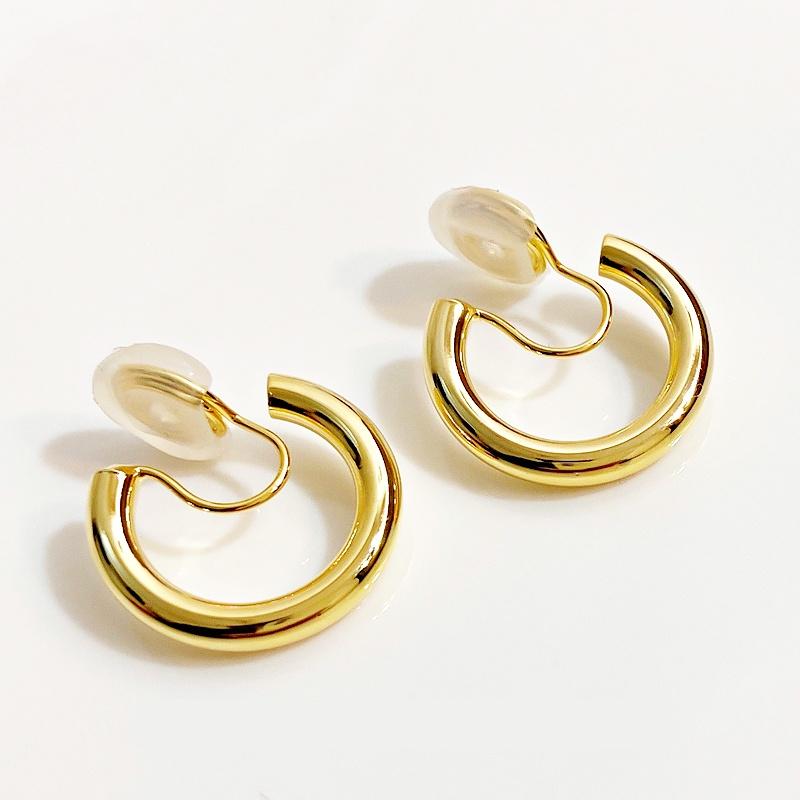 Gold 20mm Thick Hoop Clip Angle Adjustable Spiral Clip On Earrings