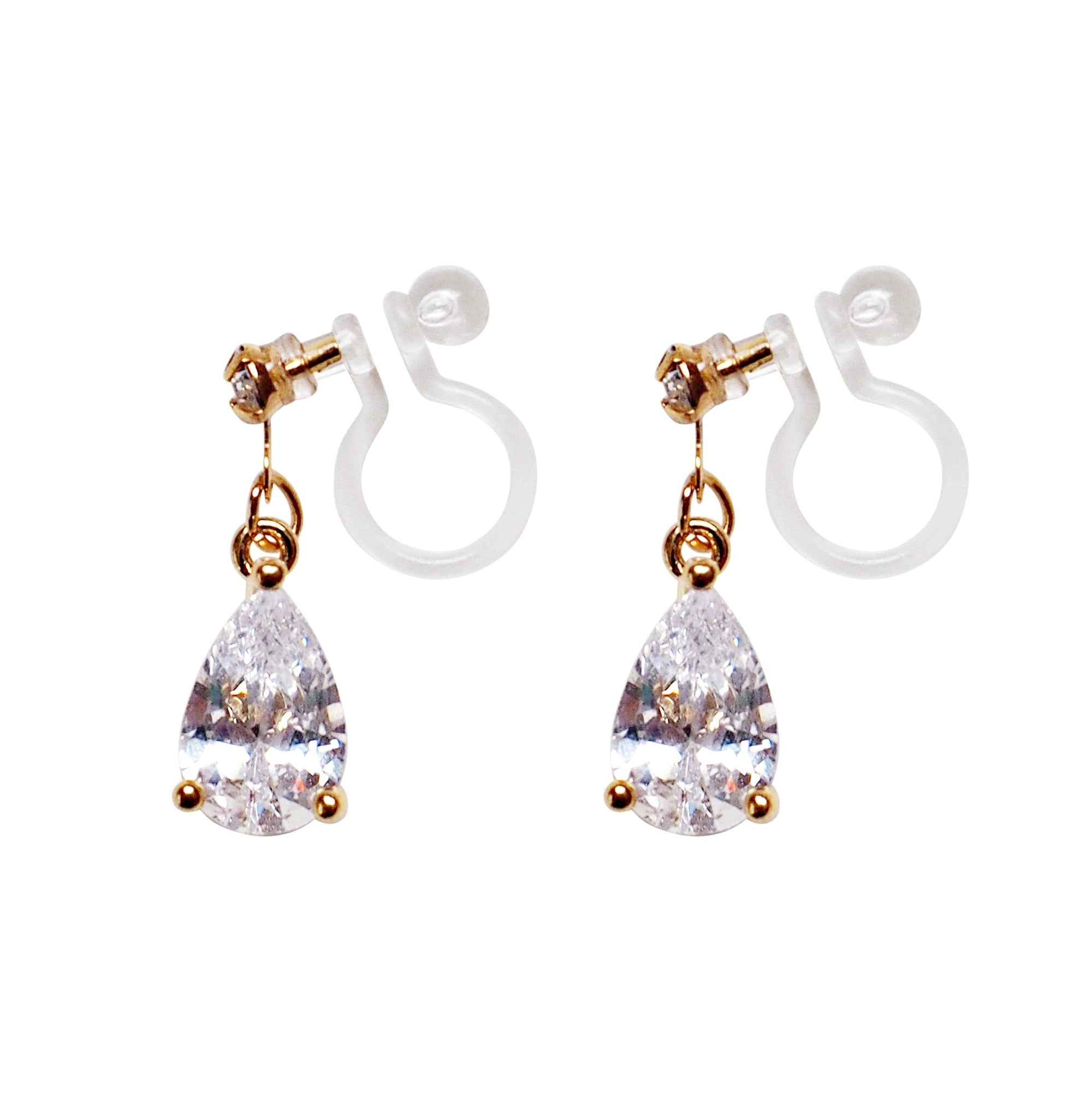 Copy of Dangle Teardrop Clear Cubic Zirconia Invisible Clip On earrings