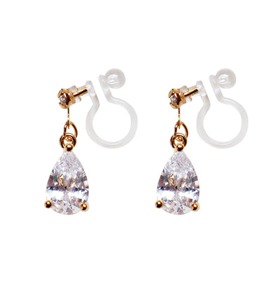 Copy of Dangle Teardrop Clear Cubic Zirconia Invisible Clip On earrings