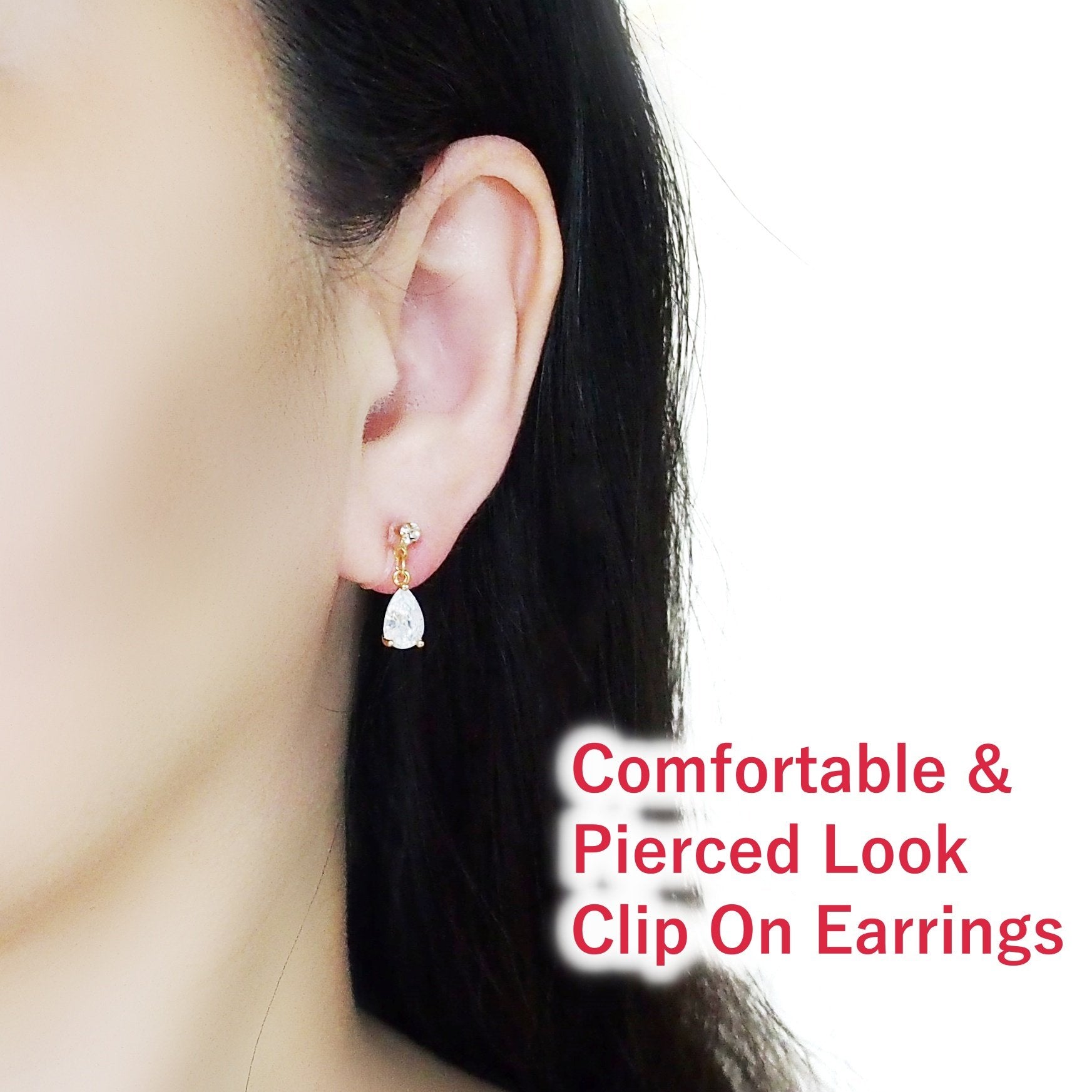 Copy of Dangle Teardrop Clear Cubic Zirconia Invisible Clip On earrings