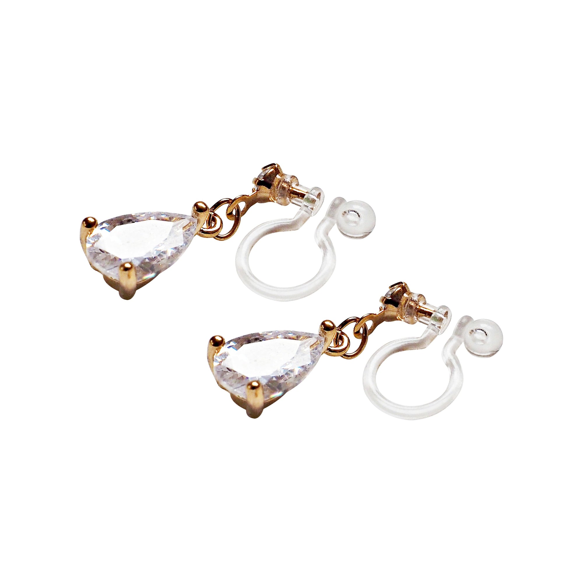 Copy of Dangle Teardrop Clear Cubic Zirconia Invisible Clip On earrings
