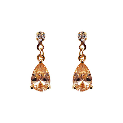 Dangle Teardrop Light Orange Cubic Zirconia Invisible Clip On earrings