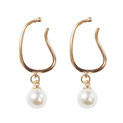 Dangle Gold White PearlEar Cuff Clip On Earrings