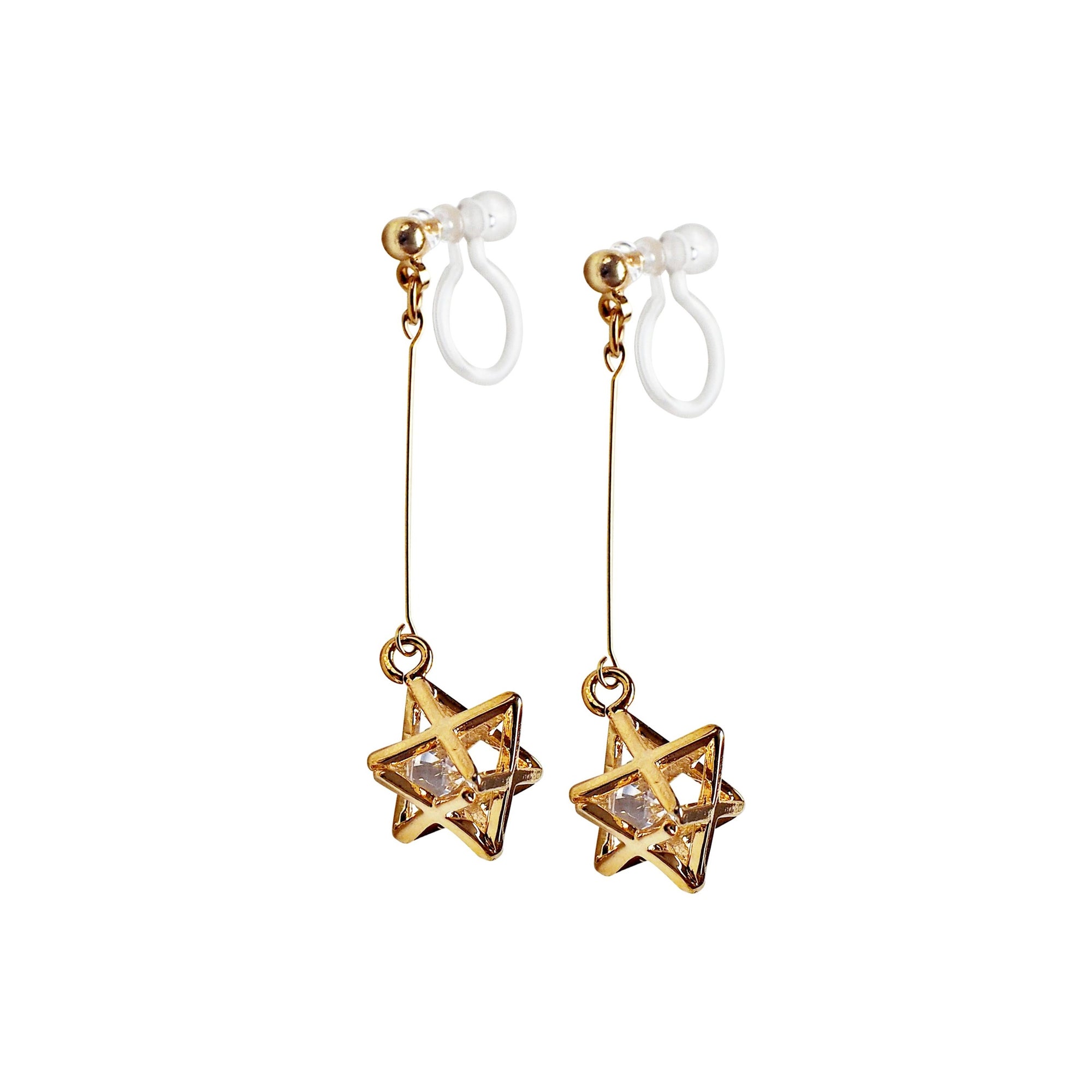 Dangle Crystal in Gold Star Invisible Clip On Earrings