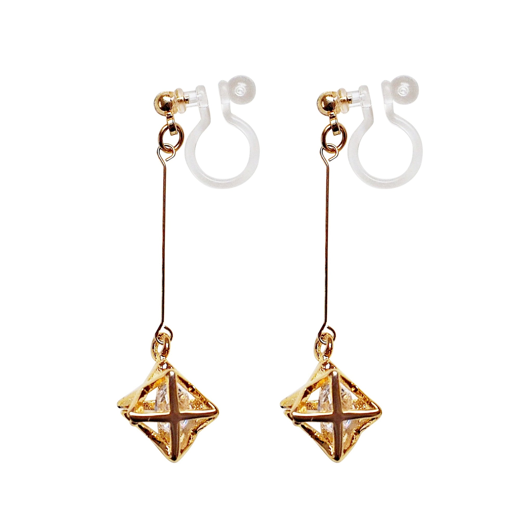Dangle Crystal in Gold Star Invisible Clip On Earrings