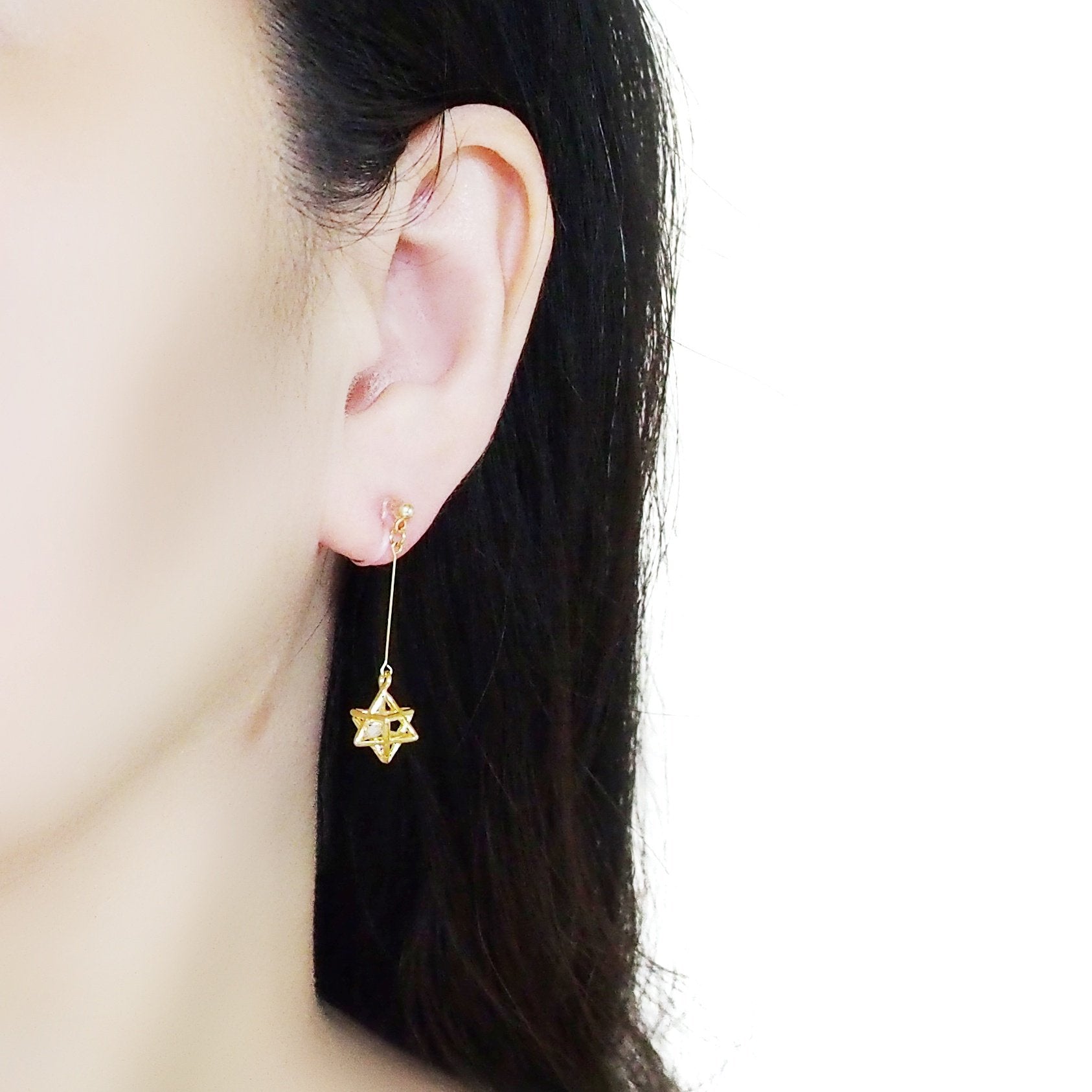 Dangle Crystal in Gold Star Invisible Clip On Earrings