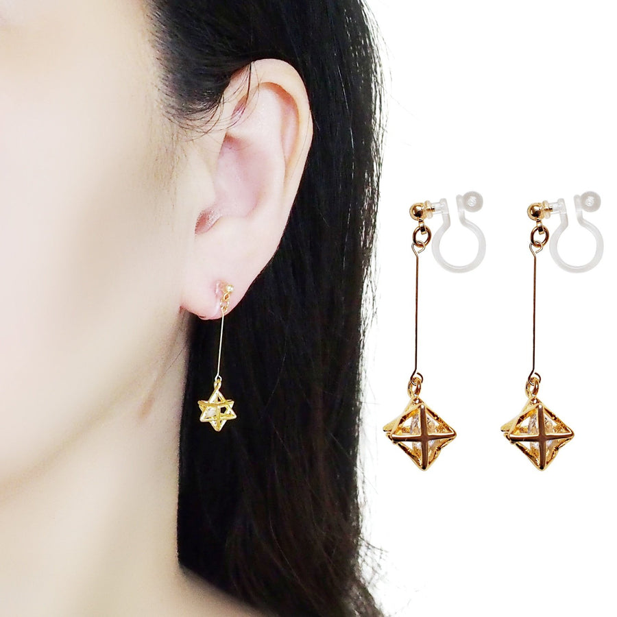 Dangle Crystal in Gold Star Invisible Clip On Earrings