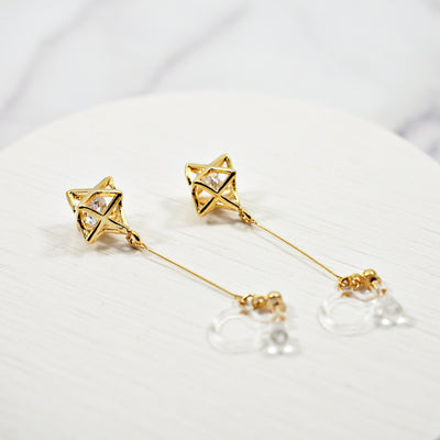 Dangle Crystal in Gold Star Invisible Clip On Earrings