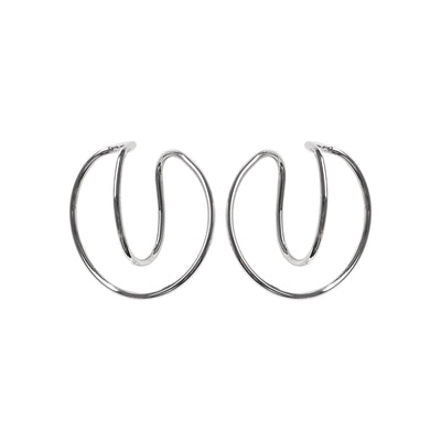 Silver Double Hoop Ear Cuff Clip On Earrings