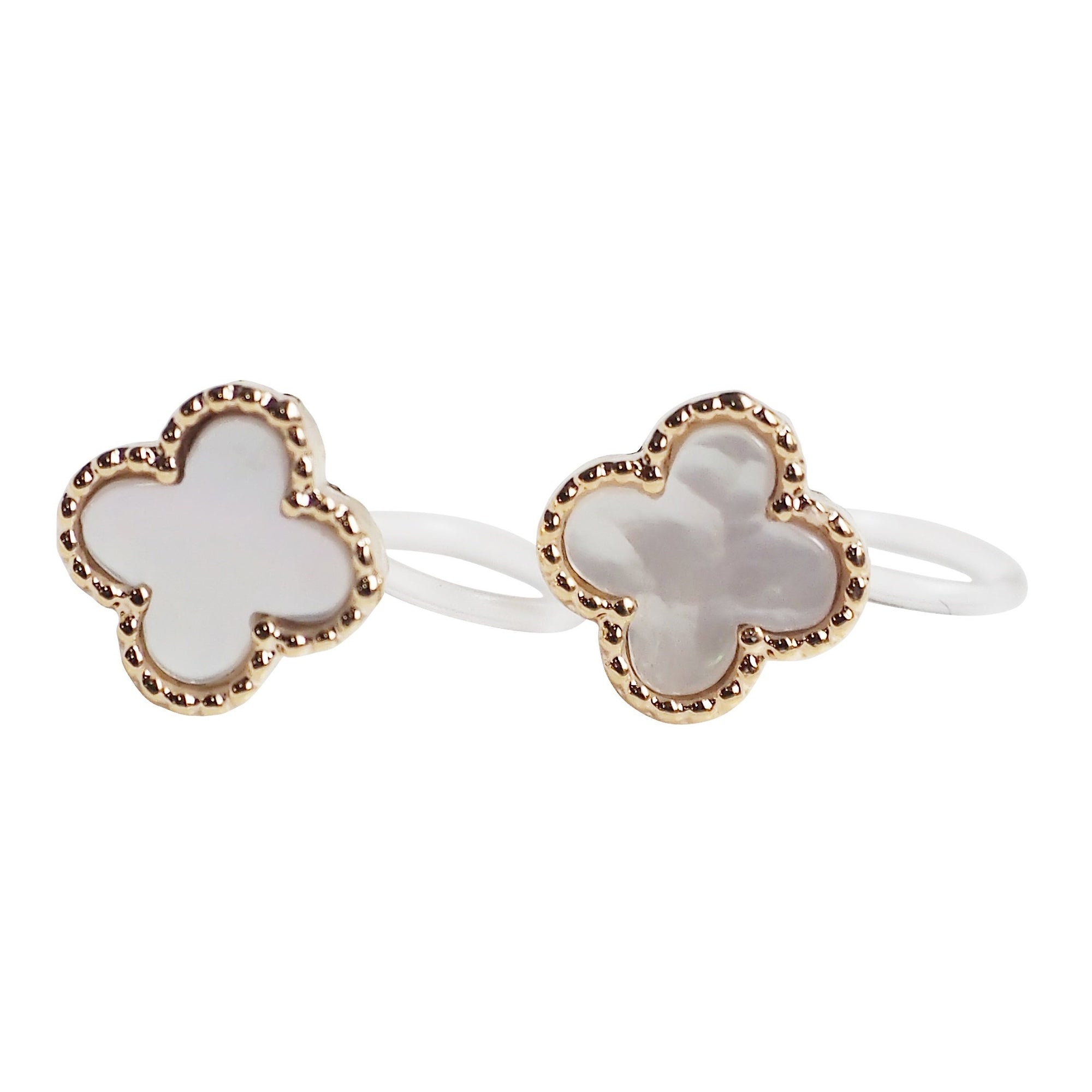 Gold Four Leaf Mother Of Pearl Invisible Clip On Stud Earrings