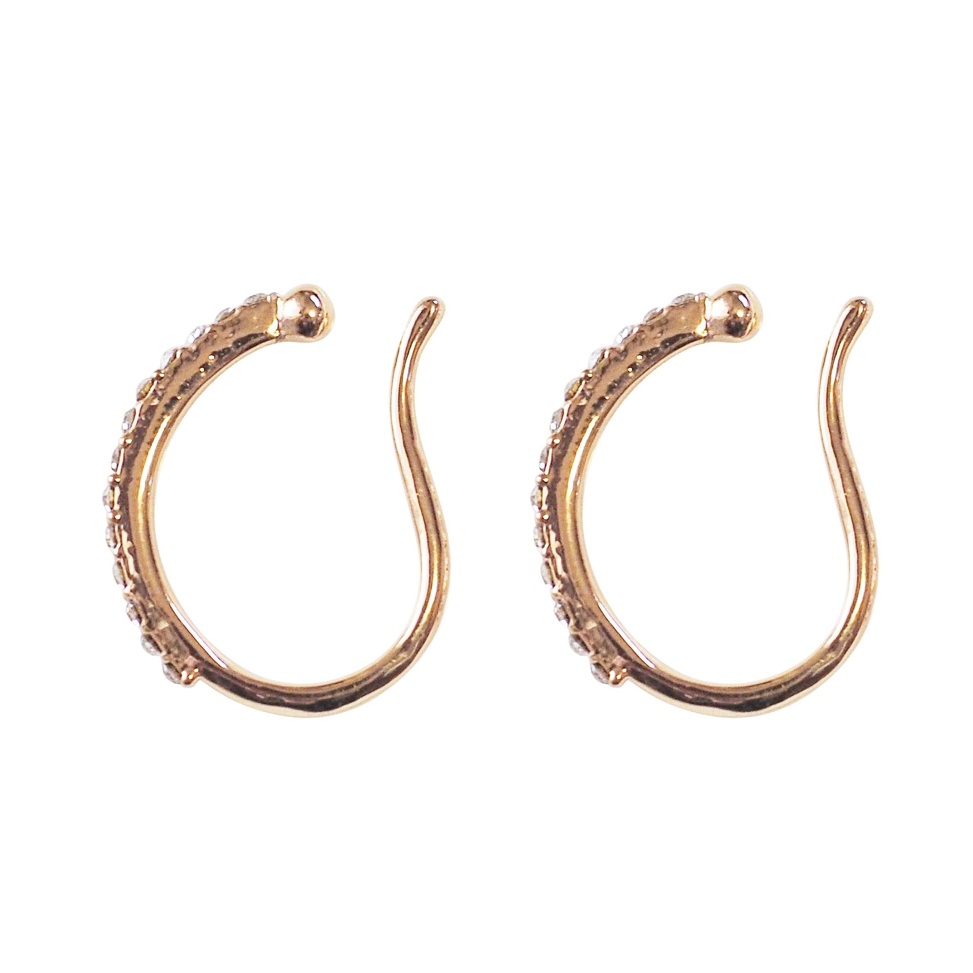 Gold Crystal Hoop Ear Cuff Clip On Earrings
