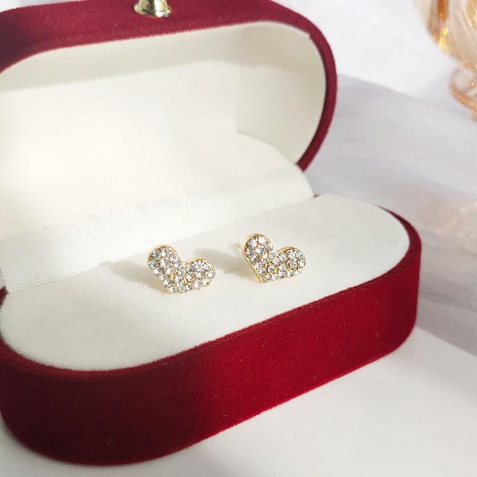 Clear Heart Crystal Rhinestone Pave Invisible Clip On Earrings