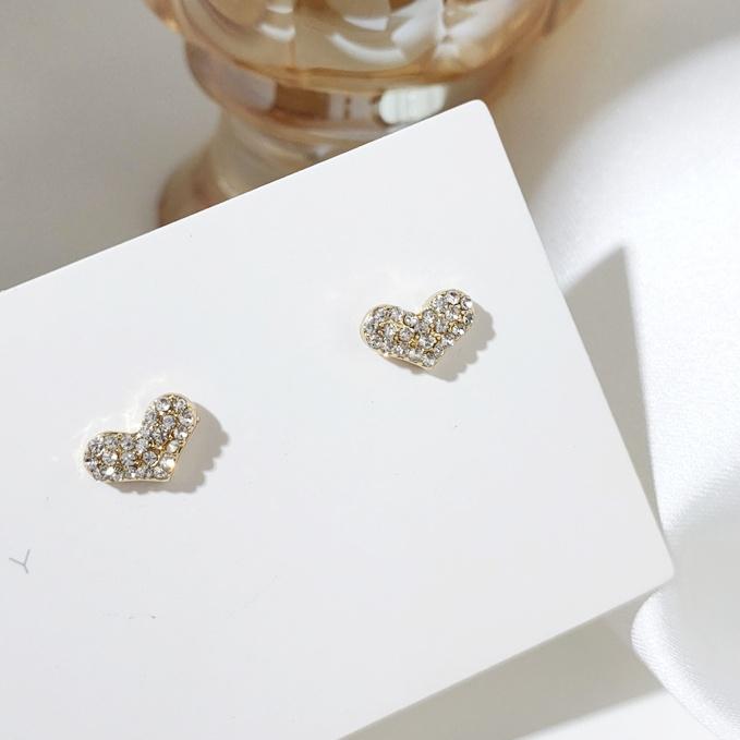 Clear Heart Crystal Rhinestone Pave Invisible Clip On Earrings