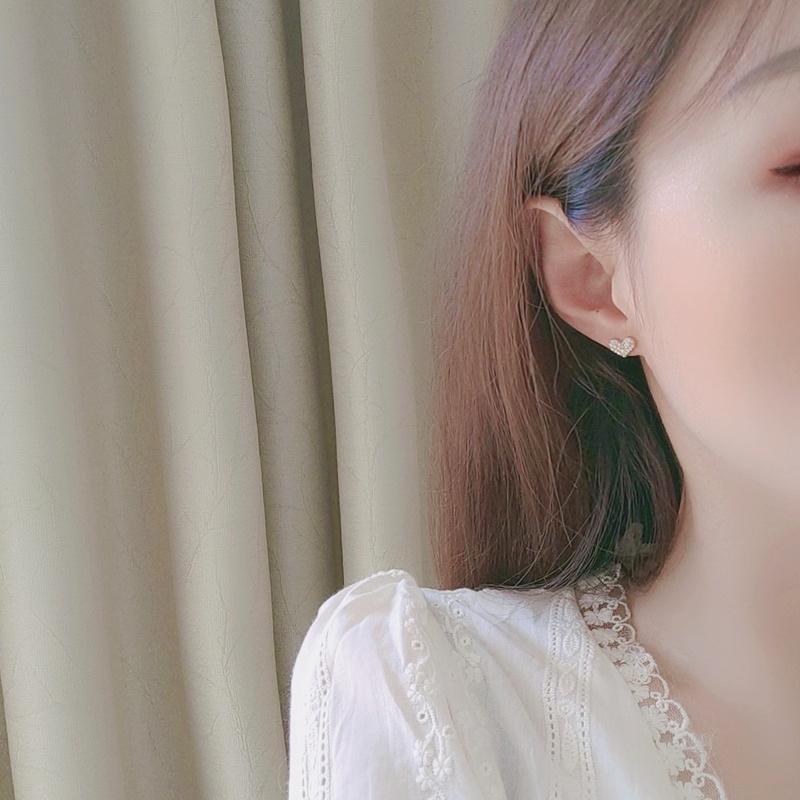 Clear Heart Crystal Rhinestone Pave Invisible Clip On Earrings