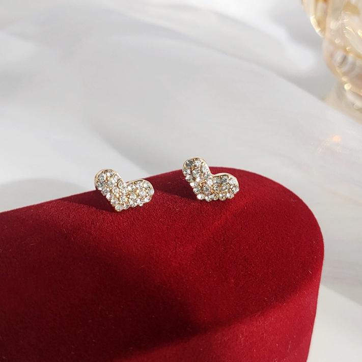 Clear Heart Crystal Rhinestone Pave Invisible Clip On Earrings