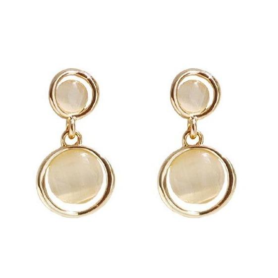 Dangle Rounded Lucent Beige Crystal Rhinsetone Invisible Clip On Earrings