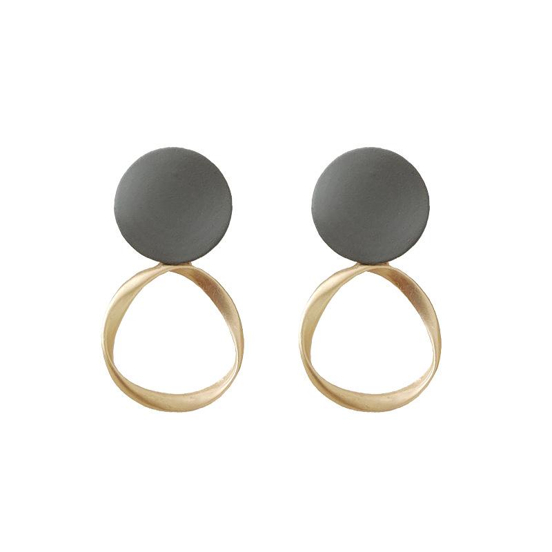 Gray Round Plate Gold Hoop Invisible Clip On Earrings