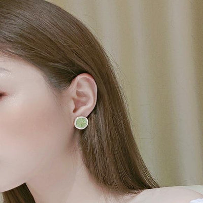 Green Lime Fruits Sliced Invisible Clip On Earrings