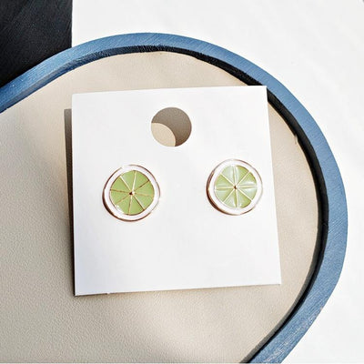 Green Lime Fruits Sliced Invisible Clip On Earrings