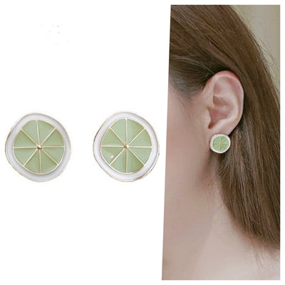 Green Lime Fruits Sliced Invisible Clip On Earrings