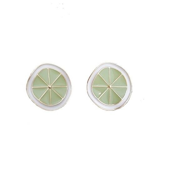 Green Lime Fruits Sliced Invisible Clip On Earrings