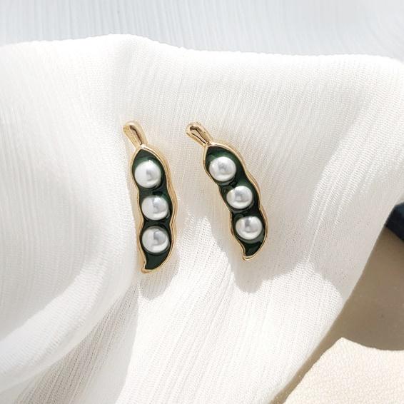 Green Pea White Pearl Beans Invisible Clip On Earrings