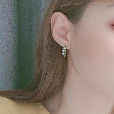 Green Pea White Pearl Beans Invisible Clip On Earrings