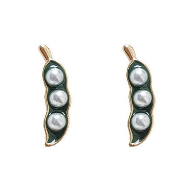 Green Pea White Pearl Beans Invisible Clip On Earrings