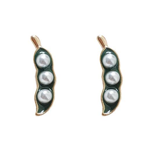 Green Pea White Pearl Beans Invisible Clip On Earrings