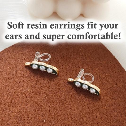 Green Pea White Pearl Beans Invisible Clip On Earrings
