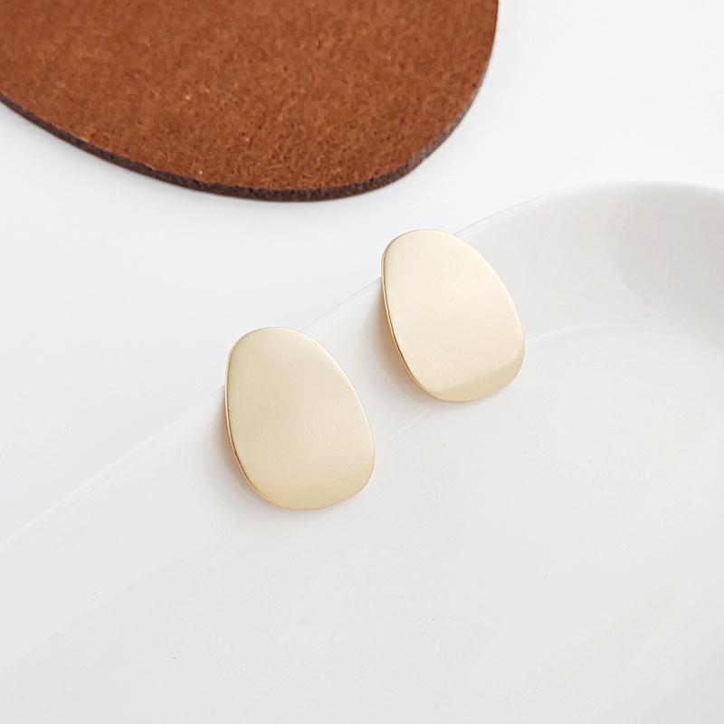 Large Organic Shaped Gold Flat Invisible Clip On Earrings
