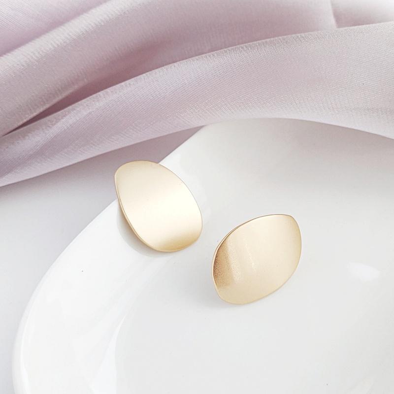 Large Organic Shaped Gold Flat Invisible Clip On Earrings
