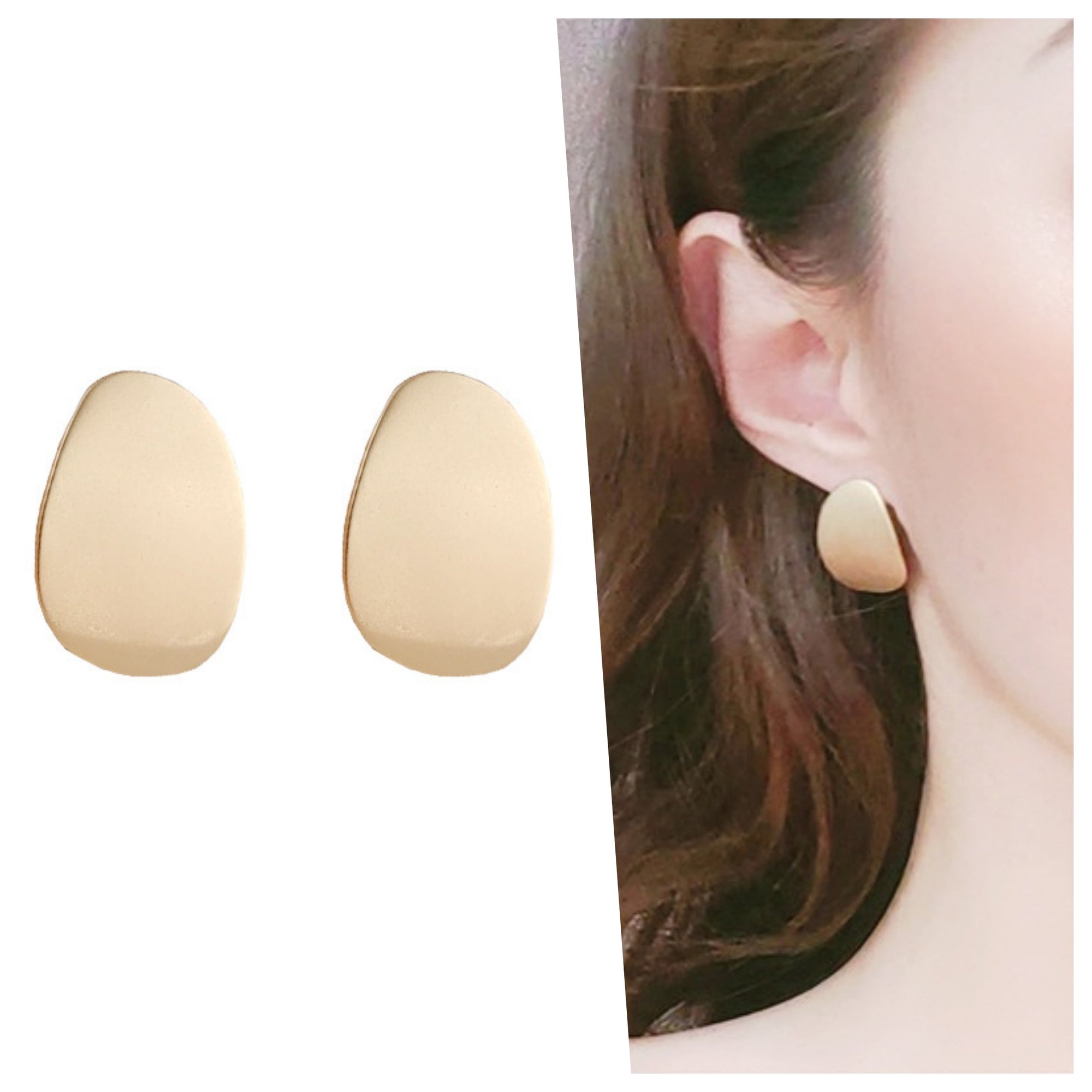 Large Organic Shaped Gold Flat Invisible Clip On Earrings