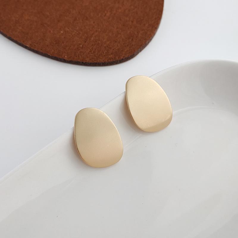Large Organic Shaped Gold Flat Invisible Clip On Earrings