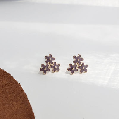 Light Purple Three Small Flowers Invisible Clip On Earrings