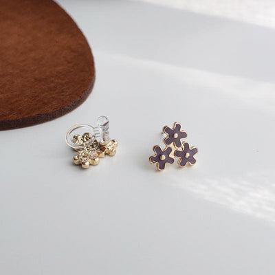 Light Purple Three Small Flowers Invisible Clip On Earrings