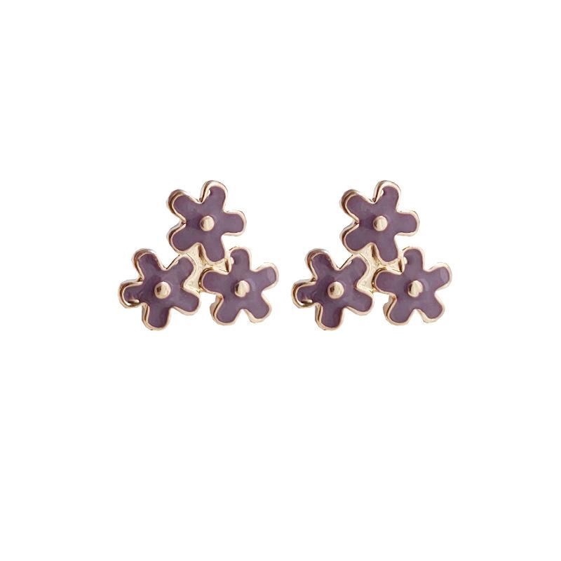 Light Purple Three Small Flowers Invisible Clip On Earrings
