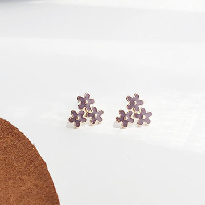 Light Purple Three Small Flowers Invisible Clip On Earrings