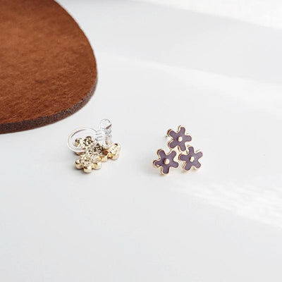 Light Purple Three Small Flowers Invisible Clip On Earrings