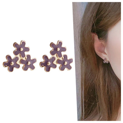 Light Purple Three Small Flowers Invisible Clip On Earrings