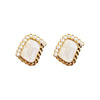 Organic Shaled Square White Pearl Crystal Rhienstone Invisible Clip On Earrings