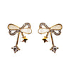 Ribbon Shaped Beige Crystal Rhinetone Bow Tie Invisible Clip On Earrings