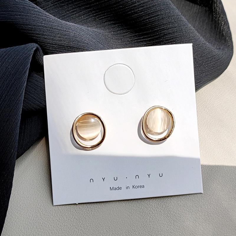 Rounded Lucent Beige Crystal Rhinsetone Invisible Clip On Earrings