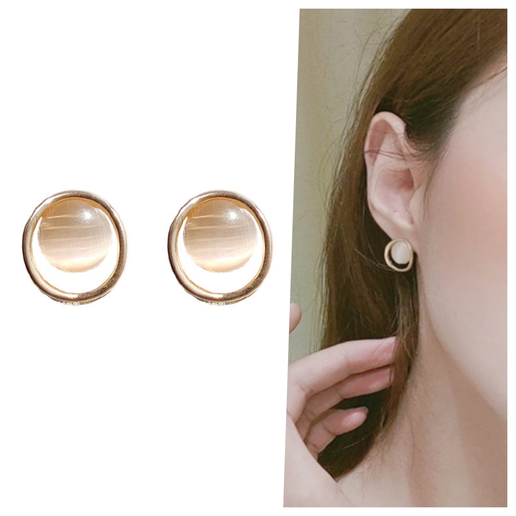 Rounded Lucent Beige Crystal Rhinsetone Invisible Clip On Earrings